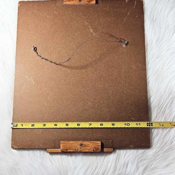 Vintage Signed Pencil Drawing Cat Glass Asian Tray Bamboo Handles 14x12 OOAK - Picture 8 of 8